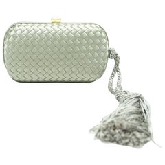 Bottega Veneta Taupe Satin Intrecciato Clutch w/ Tassel