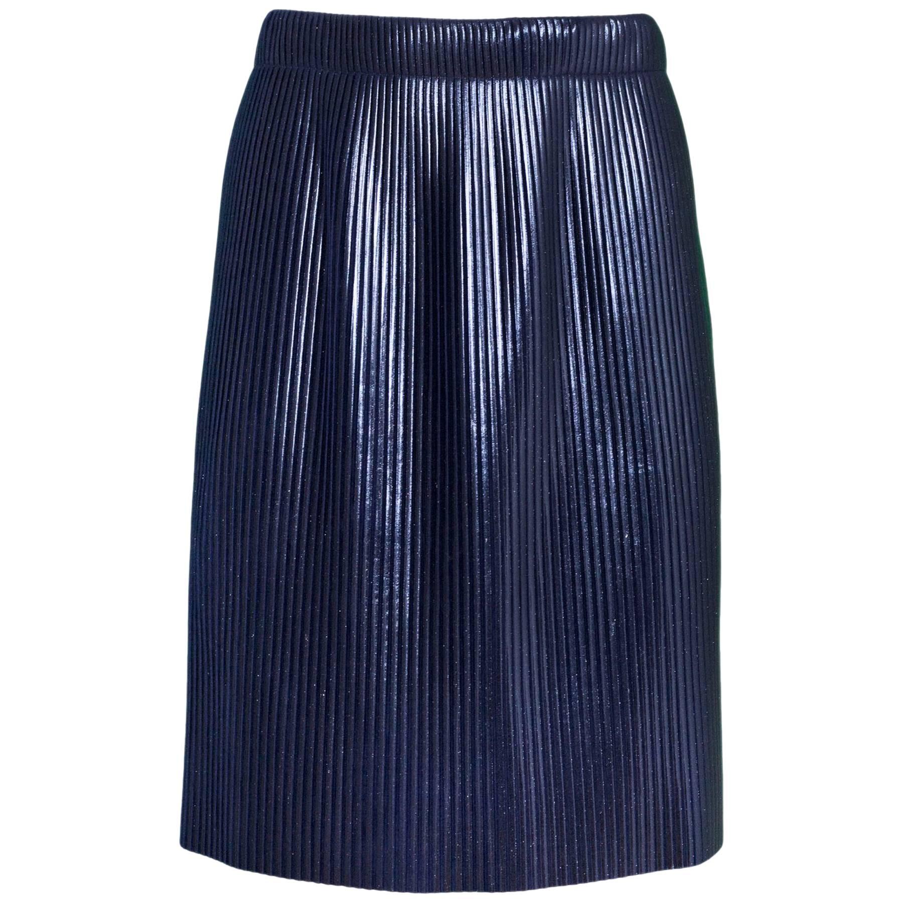 Golden Goose Navy Liza Coated Plisse Skirt Sz XS