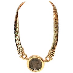 1980s Gold-Plate Omega Roman Coin Choker Necklace by Carolee