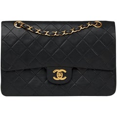 1980s Chanel Black Quilted Lambskin Vintage Medium Classic Double Flap Bag
