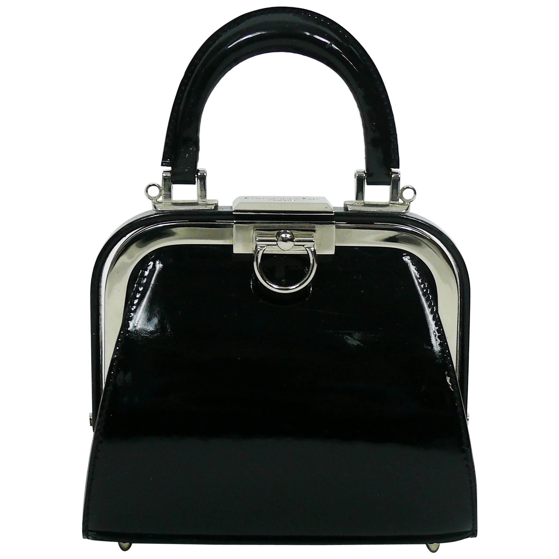 Christian Dior Vintage Black Patent Micro Mini Doctor Style Handbag