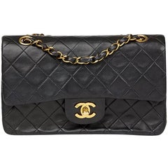 1990s Chanel Black Quilted Lambskin Vintage Small Classic Double Flap Bag