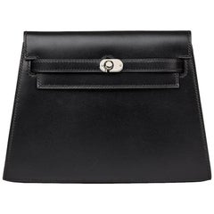 2000 Hermes Black Box Calf Leather Crutch Clutch
