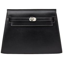 2000 Hermes Black Box Calf Leather Crutch Clutch