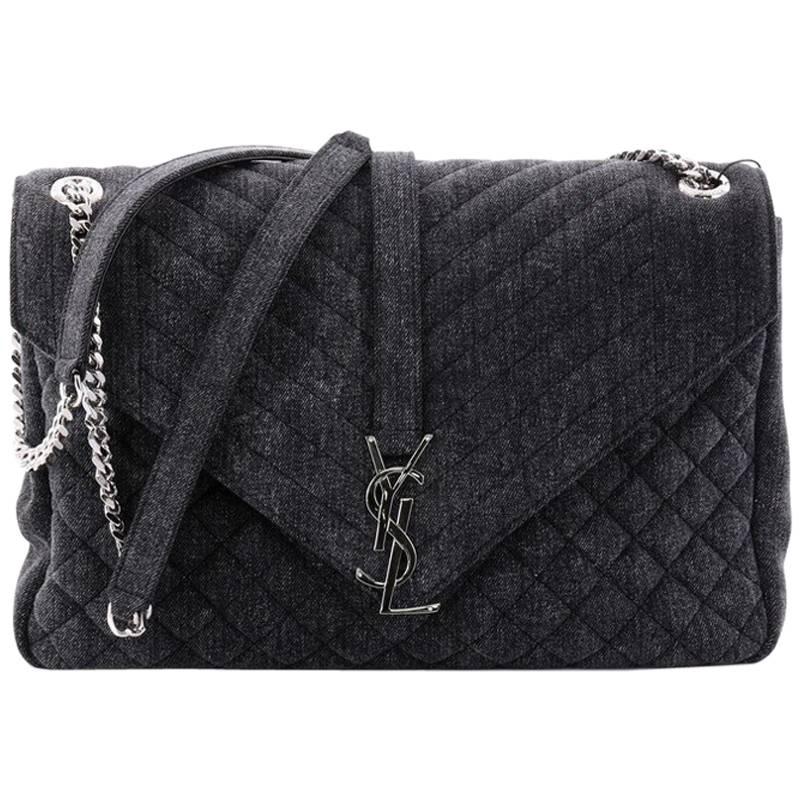 Saint Laurent Classic Monogram Slouchy Flap Bag Quilted Denim Large