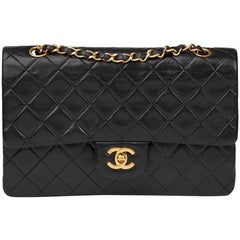 1990s Chanel Black Quilted Lambskin Vintage Medium Classic Double Flap Bag