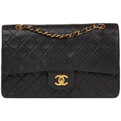 1990s Chanel Black Quilted Lambskin Vintage Medium Classic Double Flap Bag 1990s Chanel Black Quilted Lambskin Vintage Medium Classic Double Flap Bag
