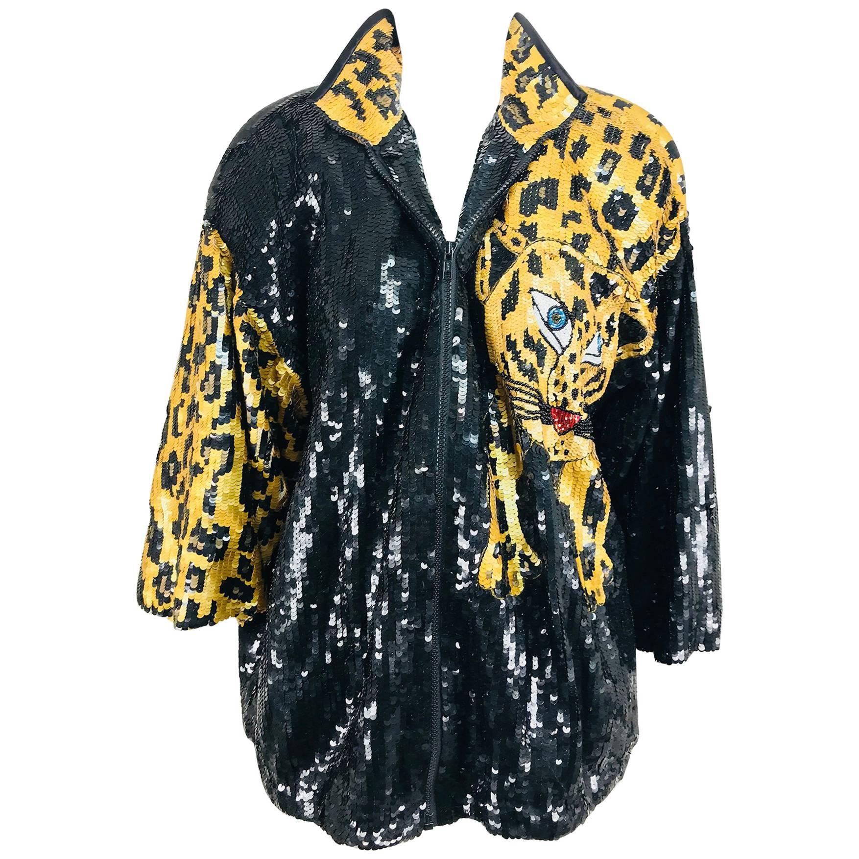 Modi Novelty Sequined Leopard Bomber jacket 1980s