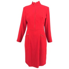 Valentino Vintage maßgeschneiderte rote Wolle Twill großen Reißverschluss Kleid 1990s