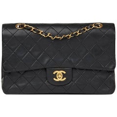 1990s Chanel Black Quilted Lambskin Vintage Medium Classic Double Flap Bag