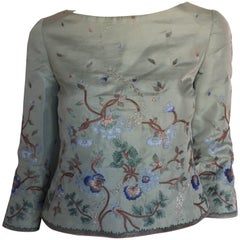 Vintage Oscar de la renta embroidered robin egg silk blouse 