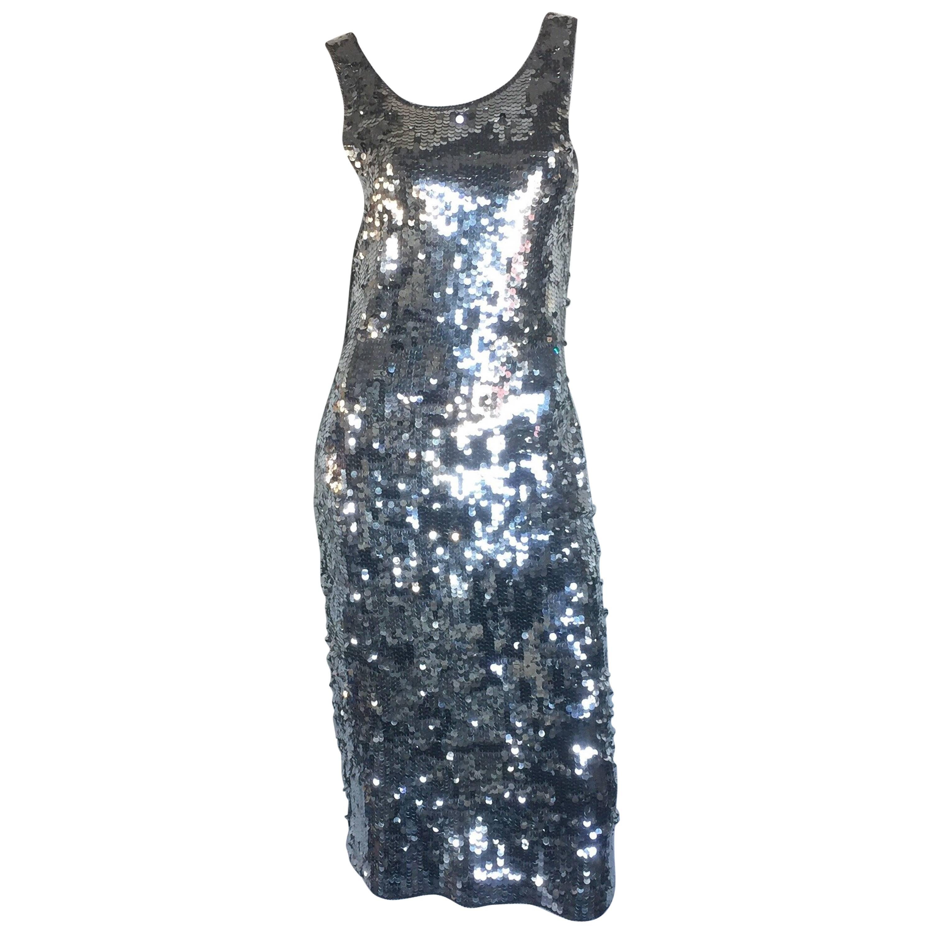 Silver sequin disco backless dress  For Sale