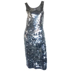 Vintage Silver sequin disco backless dress 