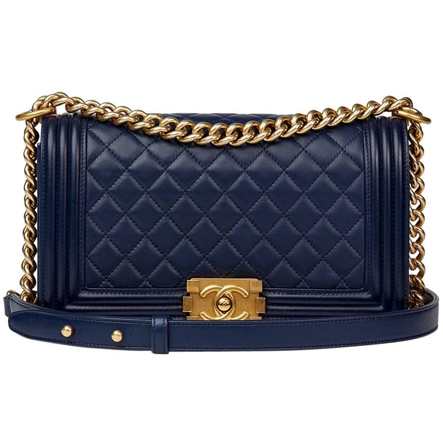 2016 Chanel Navy Quilted Lambskin Medium Le Boy