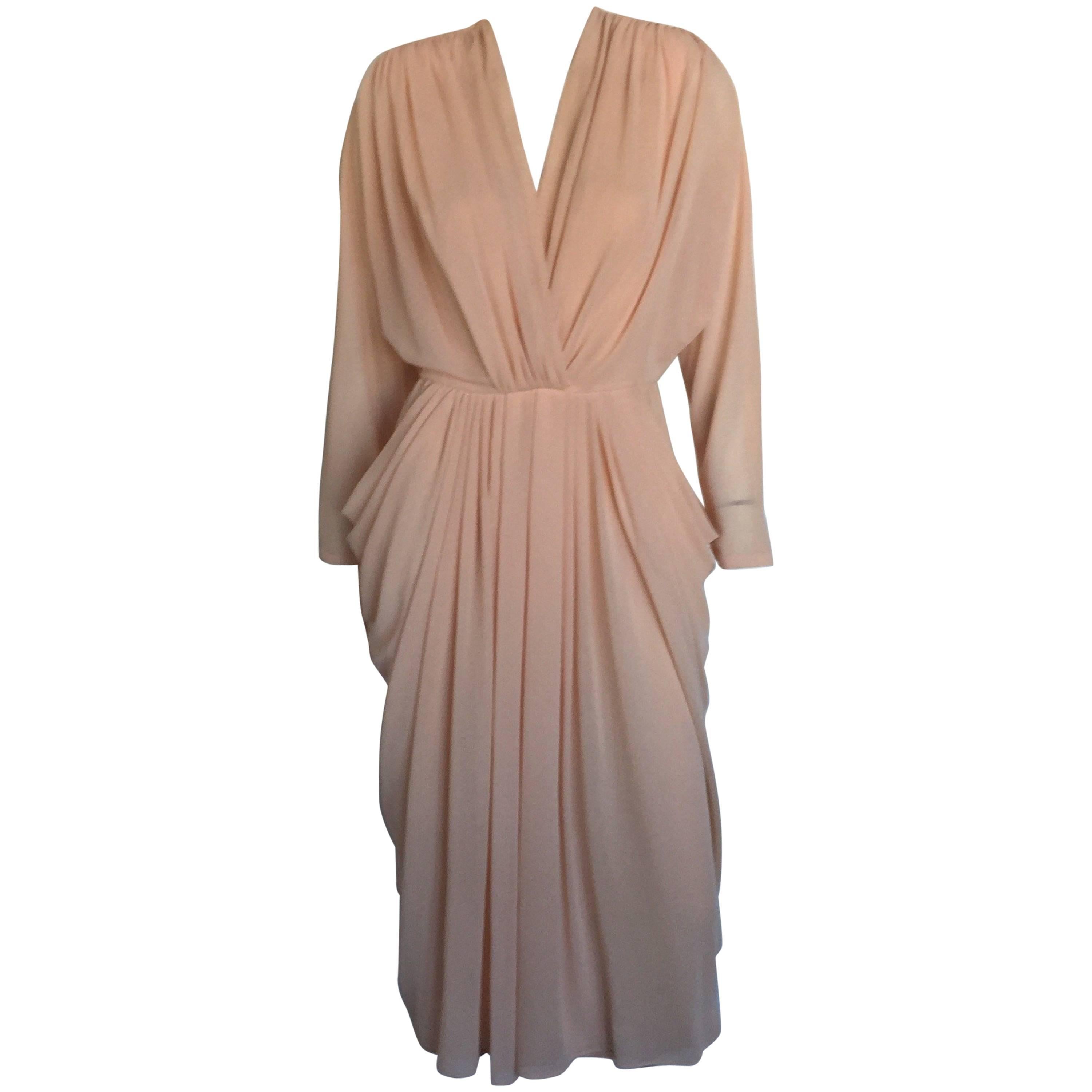 Lillie Rubin blush draped dress For Sale