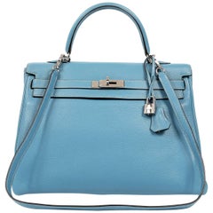 Hermes Blue Jean Clemence Kelly Retourne 35 cm- PHW