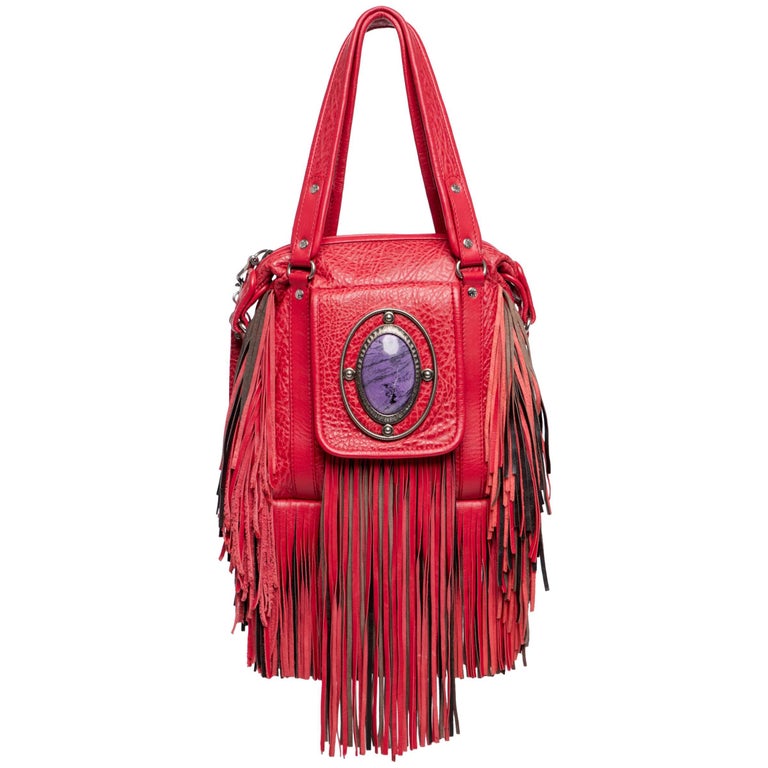 2008 Etro Runway Campaign Red Leather Fringe Shoulder Bag For Sale at
