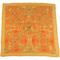 Hermes Orange "Les Chants du Henne" Henna Artist Silk Scarf;