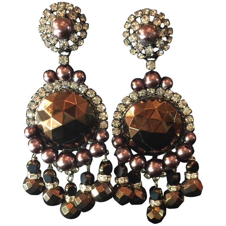 Vrba Chocolate Brown Pearlized Faceted Copper Huge Drop Clip On Vrba Chocolate Brown Pearlized Faceted Copper Huge Drop Clip On Earrings For