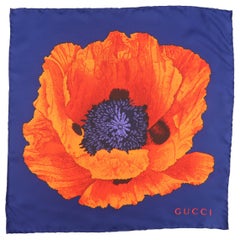 GUCCI Navy & Orange Silk Flower Pocket Square