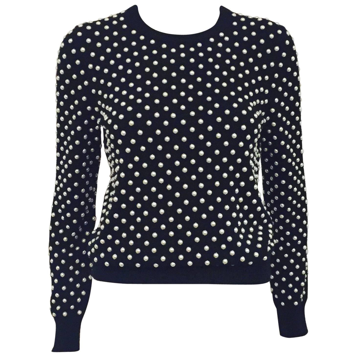 Michael Kors Black Cashmere Pullover With Pearl Beads All over