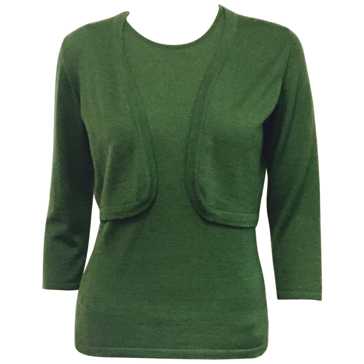 Autumn Green Oscar de la Renta's Knit Cashmere & Silk Twin Set For Sale