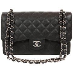 Chanel Black Caviar Jumbo Classic Double Flap Bag- SHW