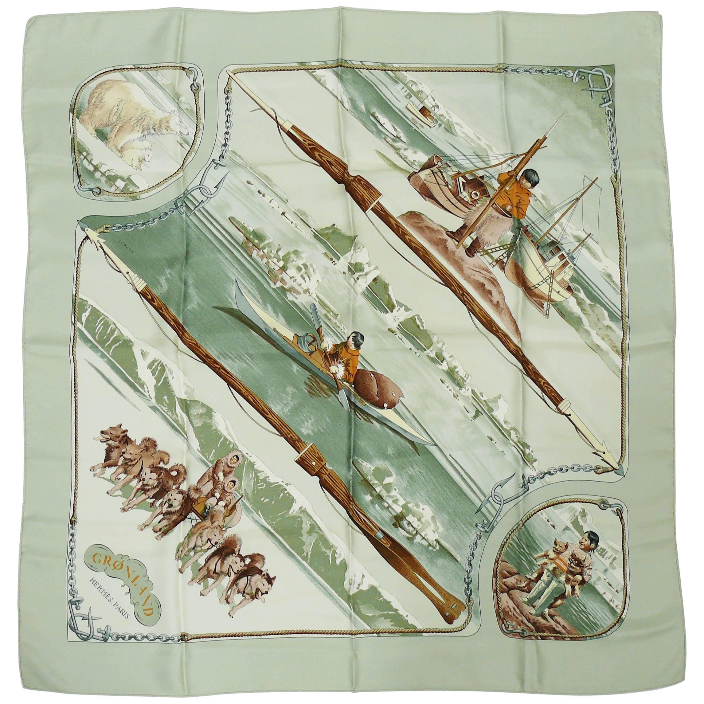 Hermes Vintage Silk Carre Scarf "Gronland" by Philippe Ledoux