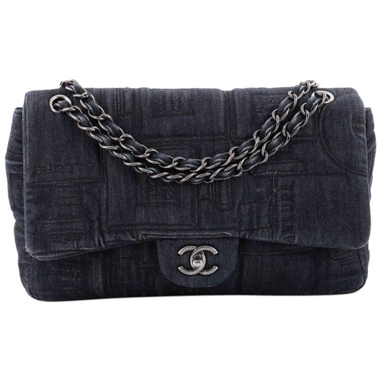 Chanel Classic Flap Bag Embroidered Denim Jumbo at 1stDibs  chanel denim  flap bag, chanel denim bag vintage, chanel denim jumbo bag