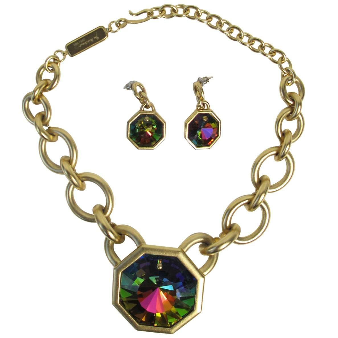 Yves Saint Laurent Ltd Ed Iridescent Crystal Necklace and Earrings Set, 1980s 