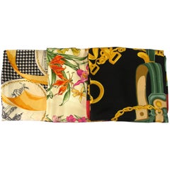 Dior Gucci Celine Set of Three 90x90cm Vintage Twill Silk Scarves Good Condition Dior Gucci Celine Set of Three 90x90cm Vintage Twill Silk Scarves Good Condition