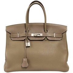 2000s Hermès Étoupe Taurillon Clemence Leather Birkin Bag 35cm