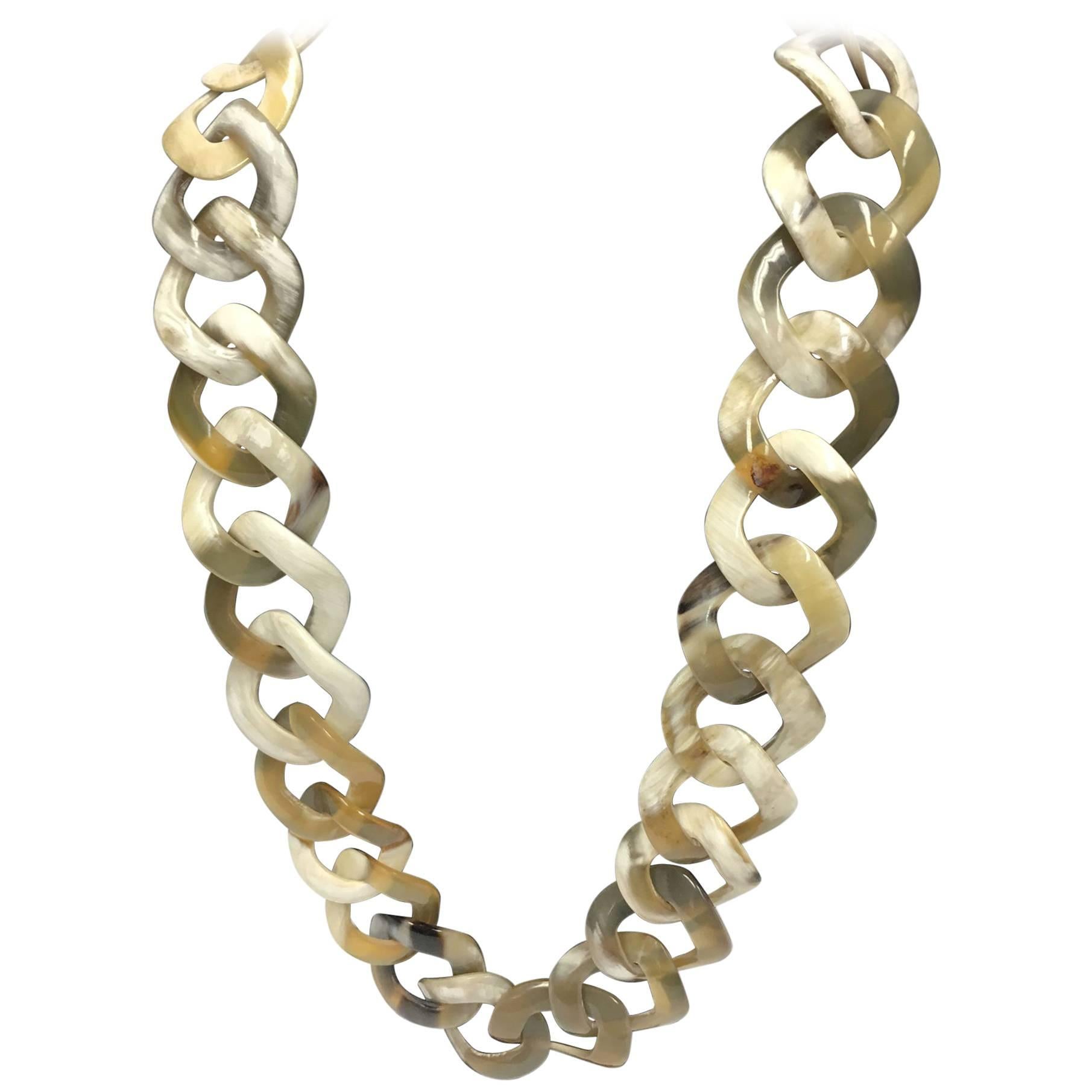Chic Long Faux Horn Statement Link Necklace