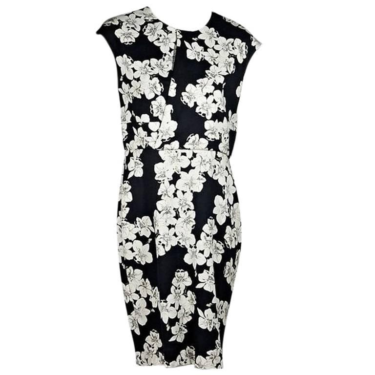 Erdem Black and White Floral Sheath Dress For Sale at 1stDibs