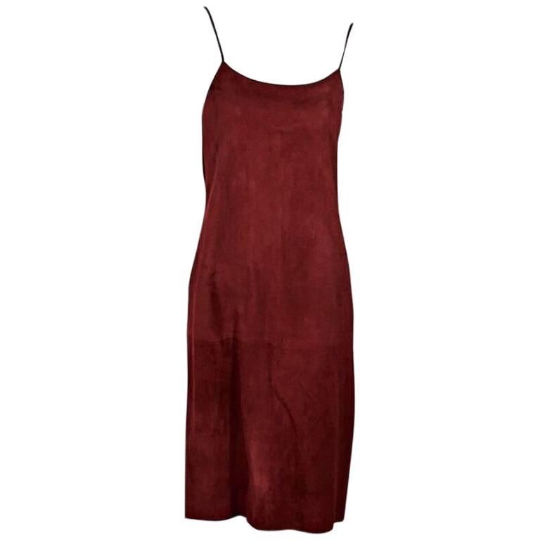 Theory Red Suede Slip Dress