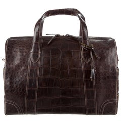 Coach Crocodile Chocolate Brown Men's Carryall Weekender Travel Tote Duffle Bag