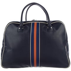 Valentino New Blue Leather Men's Travel Weekender Duffle Shoulder Tote Bag