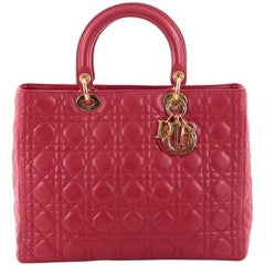 Christian Dior Lady Dior Handbag Cannage Quilt Lambskin Large
