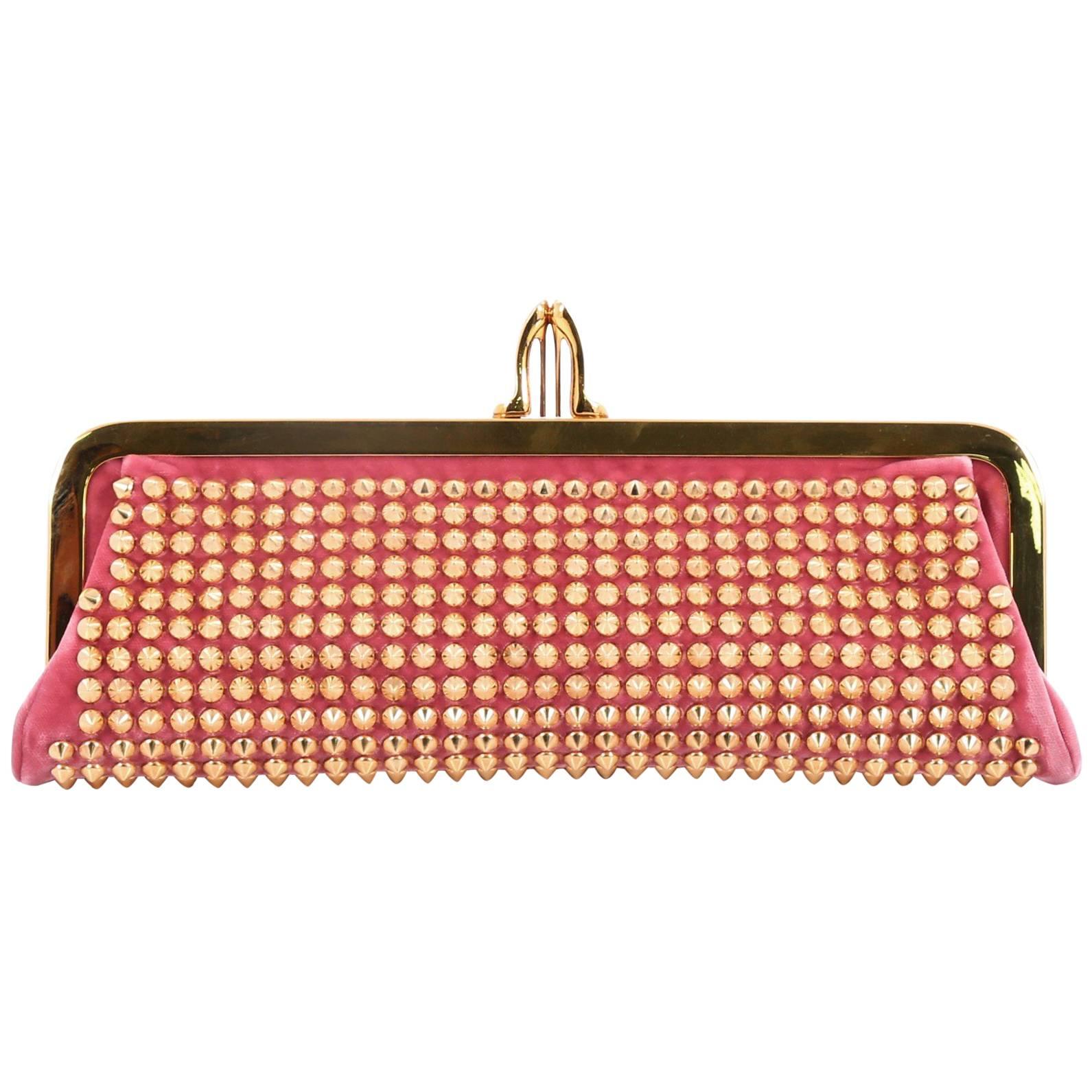 Christian Louboutin Miss Loubi Chain Clutch Spiked Velvet