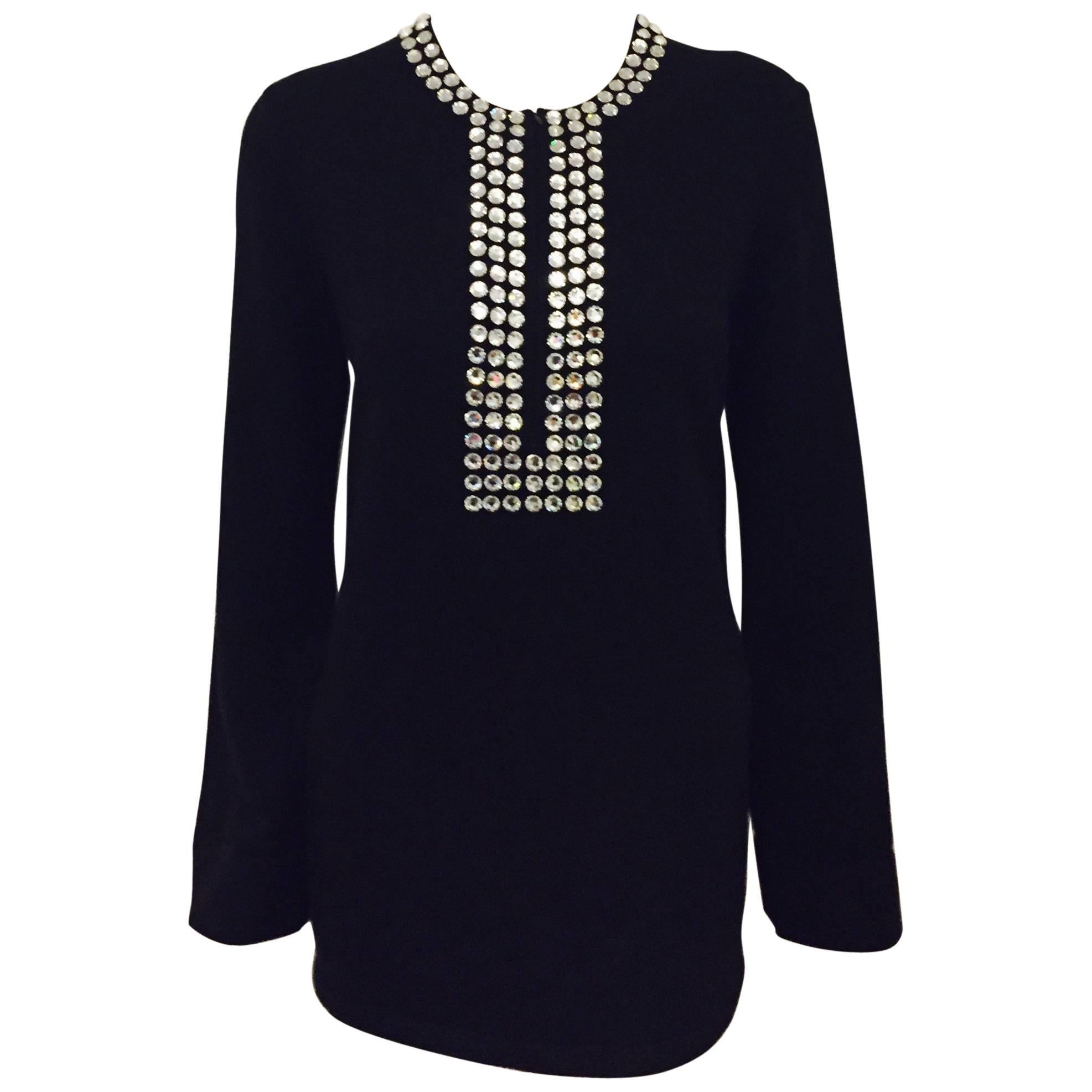 Marvelous Michael Kors Black Cashmere Sweater with Crystal Adornment on Neckline