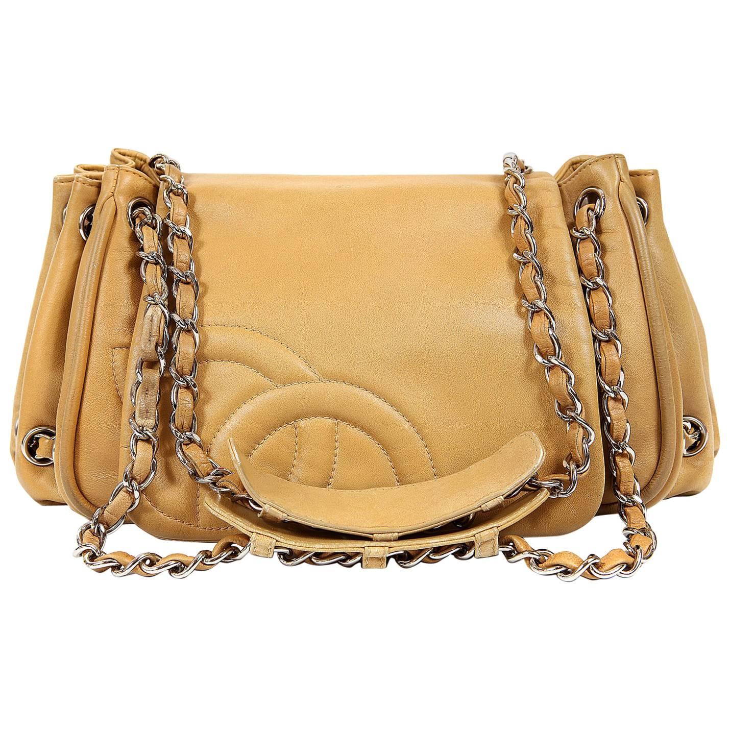 Chanel Beige Leather Accordion Flap Bag For Sale