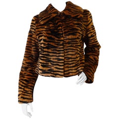 Vintage 1990s Tiger Striped Cropped Fur Coat 