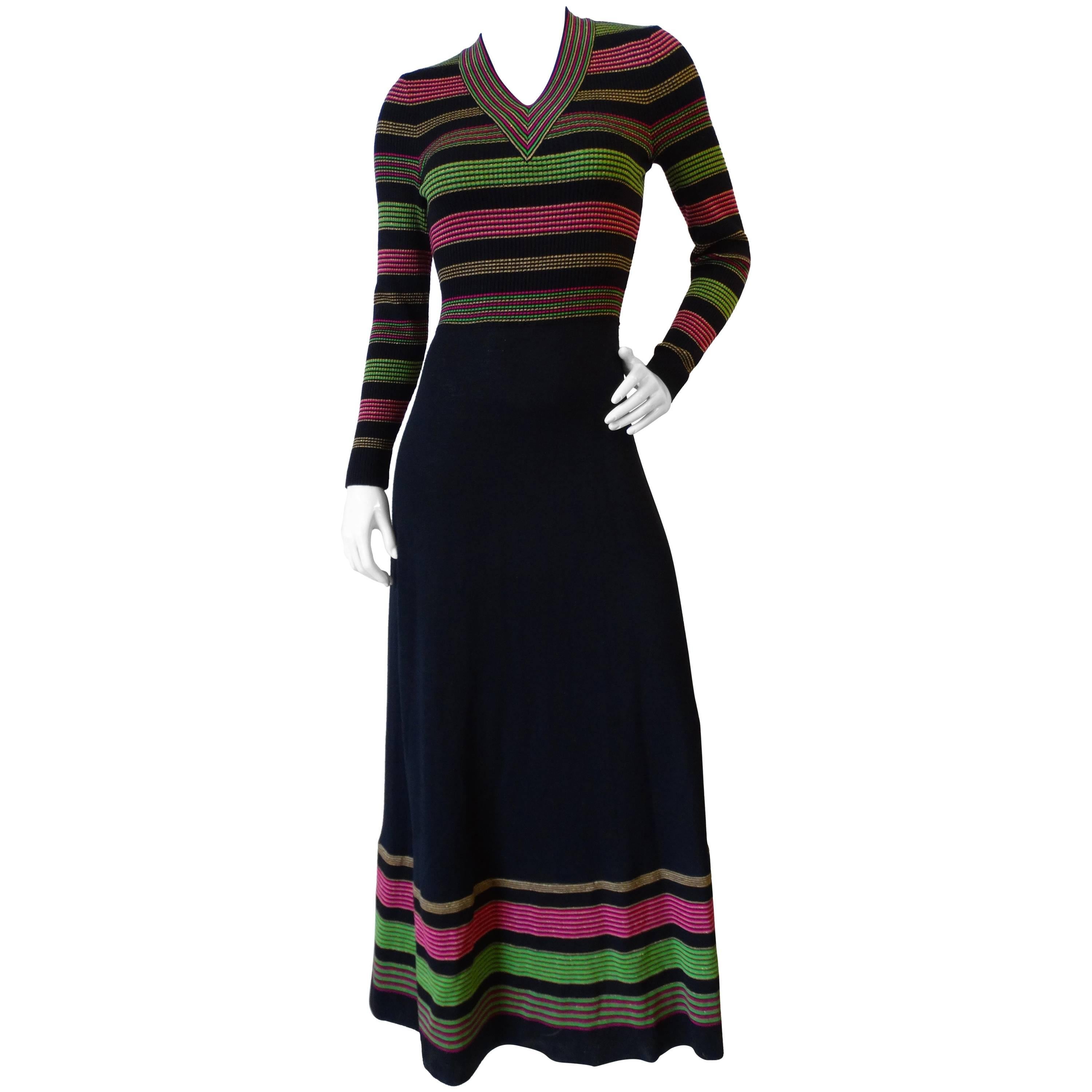 1970s Saks Fifth Avenue Lurex Knit Striped Dress