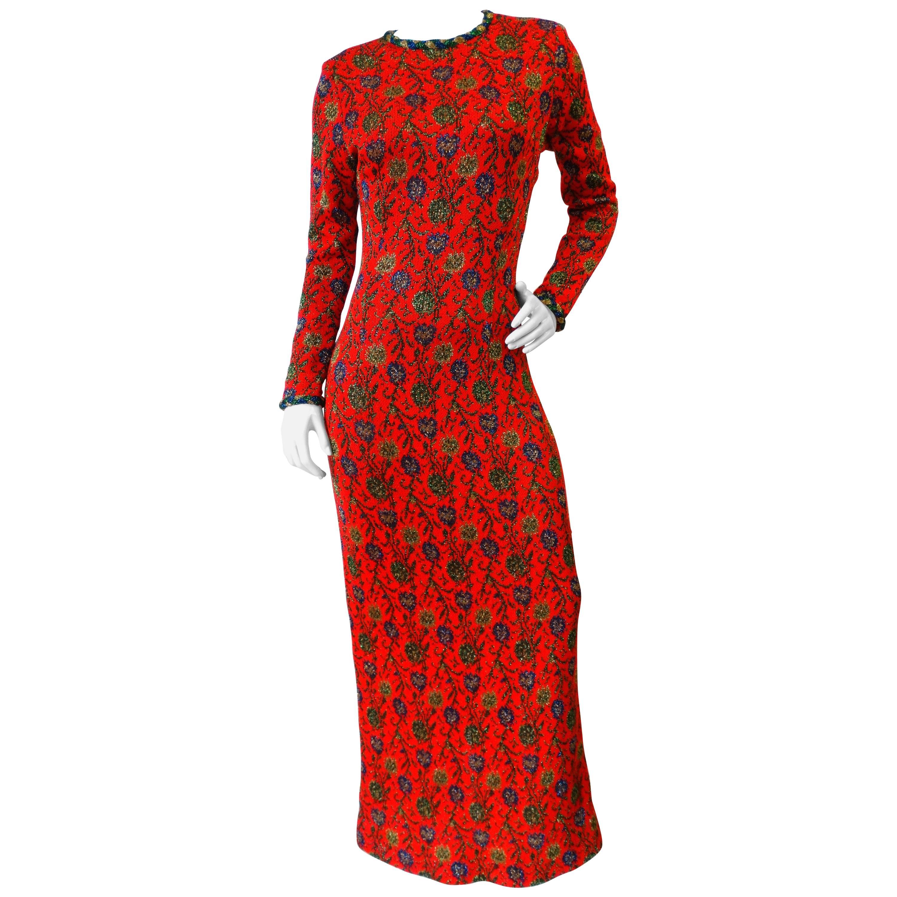 1970s Lurex Floral Maxi Dress 