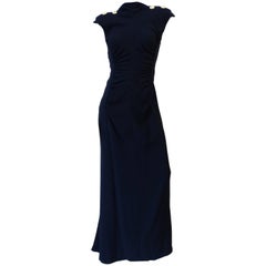 Retro 1980s Valentino Midnight Blue Ruched Gown