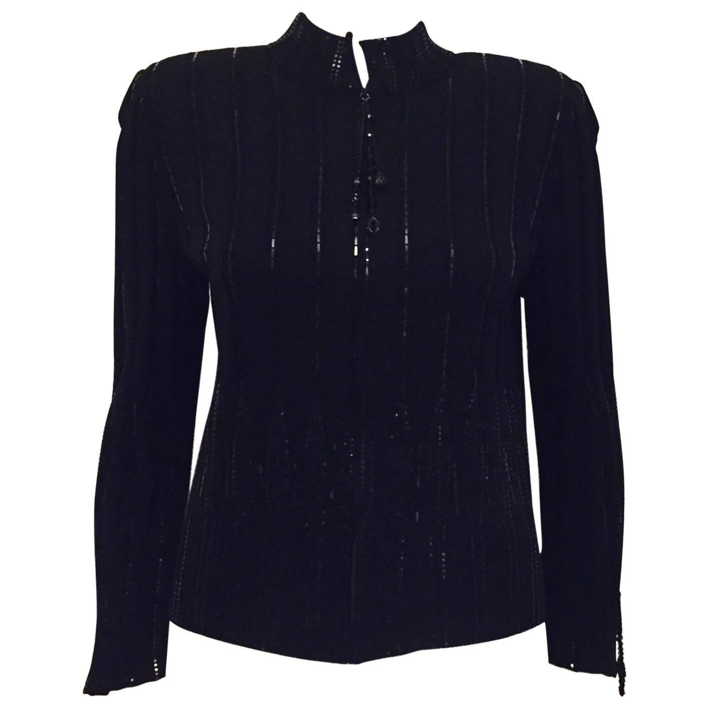 St. John Evening Black Tasseled Cardigan Jacket with Zipper