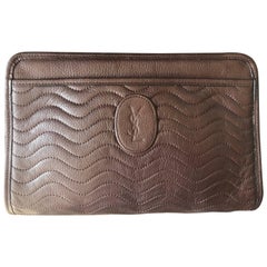 Retro  Yves Saint Laurent dark brown Unisex mini document bag clutch purse. 