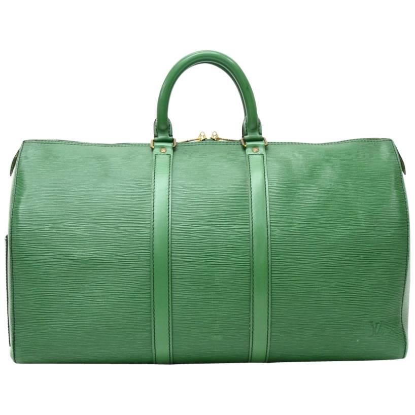 Louis Vuitton Vintage Keepall 45 Green Epi Leather Duffle Travel Bag