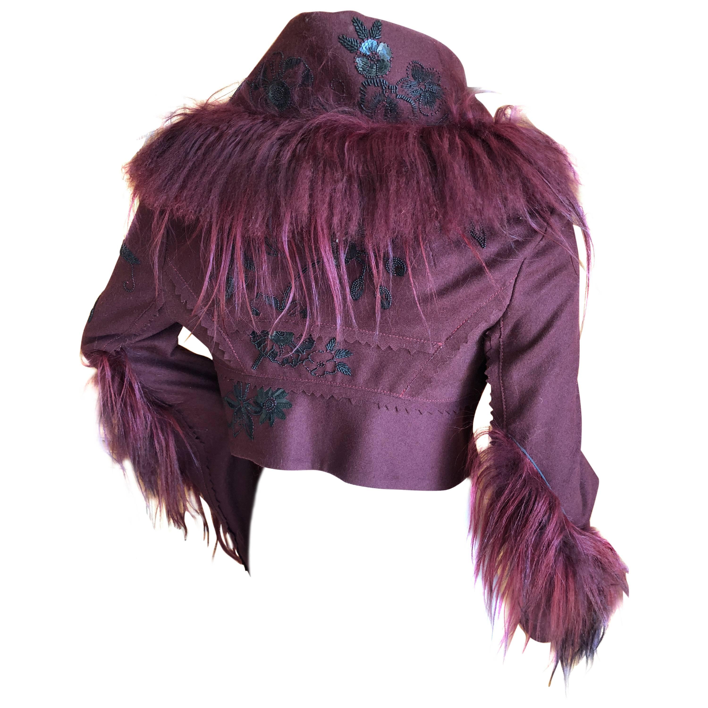 Christian Dior by John Galliano Dramatic Cropped Fur Trim Embellished Jacket  For Sale
