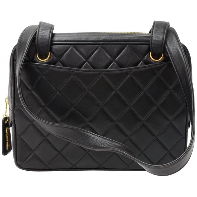Chanel 10" Black Quilted Classic Medium Leather Shoulder Bag